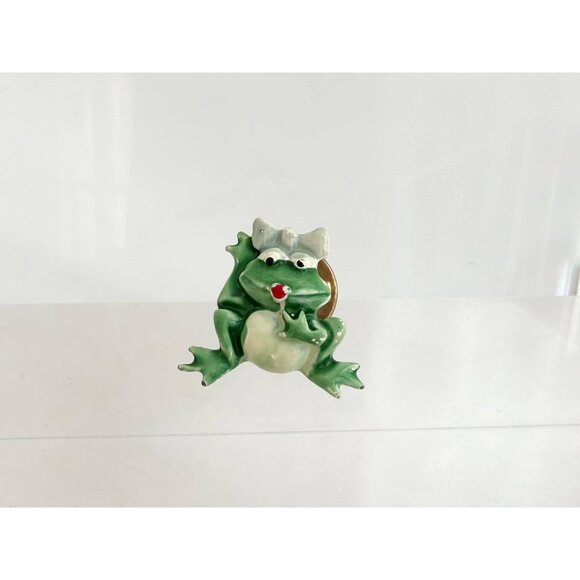 JJ Signed Frog Shaped Figural Enameled Vintage Cute Jewelry Brooch | Lapel Pin - Picture 8 of 15